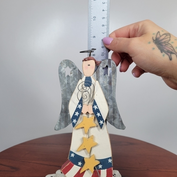 Primitive Wood Angel Figurine American Flag Stars Stars & Stripes Folk Art VTG - Picture 12 of 14